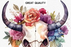 Floral Bull Skull Flowers Clipart PNG Scrapbooking Nursery Art Watercolor Transparent wedding invitation shirt designs sublimation printable bloom architecture