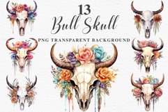 Floral Bull Skull Flowers Clipart PNG Scrapbooking Nursery Art Watercolor Transparent wedding invitation shirt designs sublimation printable bloom architecture