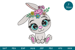 Easter Bunny with Flowers Embroidery Design Product Image 1