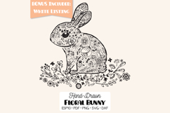Floral Bunny with Wreath | Hand Drawn Rabbit Tattoo Outline Product Image 1