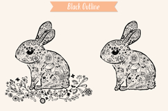 Floral Bunny with Wreath | Hand Drawn Rabbit Tattoo Outline Product Image 2