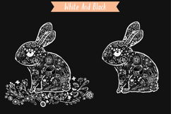 Floral Bunny with Wreath | Hand Drawn Rabbit Tattoo Outline Product Image 5