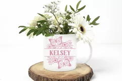floral butterflies monogram on mug