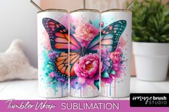 Butterflies and Flowers Tumbler Wrap, Tropical Tumbler PNG Product Image 1