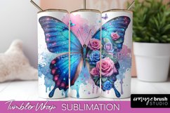 Butterflies and Flowers Tumbler Wrap, Tropical Tumbler PNG Product Image 1