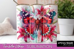 Butterflies and Flowers Tumbler Wrap, Tropical Tumbler PNG Product Image 1