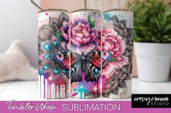 Butterflies and Flowers Tumbler Wrap, Tropical Tumbler PNG Product Image 1