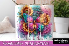 Butterflies and Flowers Tumbler Wrap, Tropical Tumbler PNG Product Image 1