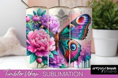 Butterflies and Flowers Tumbler Wrap, Tropical Tumbler PNG Product Image 1
