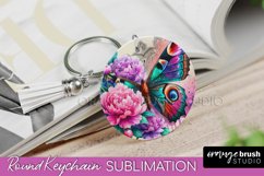 Butterfly Keychain - Butterflies and Flowers Sublimation Product Image 1