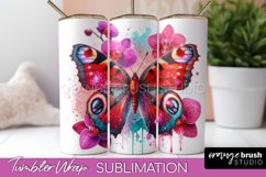 Butterflies and Flowers Tumbler Wrap, Tropical Tumbler PNG Product Image 1