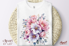 Bouquet of flowers clipart, floral clipart, pink flowers PNG Product Image 1