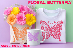 Floral Butterfly SVG Design, Botanical Butterfly Silhouette Product Image 1