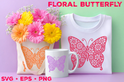 Floral Butterfly SVG Design, Botanical Butterfly Silhouette Product Image 1