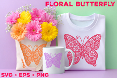 Floral Butterfly SVG Design, Botanical Butterfly Silhouette Product Image 1
