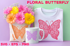 Floral Butterfly SVG Design, Botanical Butterfly Silhouette Product Image 1