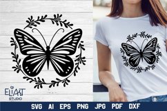 Floral Butterfly SVG Silhouette Design with Leaves Frame for Cricut and Silhouette Cutting Machines