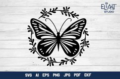 Floral Butterfly SVG Silhouette Design with Leaves Frame for Cricut and Silhouette Cutting Machines