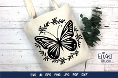 Floral Butterfly SVG Silhouette Design with Leaves Frame for Cricut and Silhouette Cutting Machines