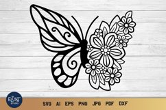 Beautiful Butterfly SVG Design with Flowers for Pillows, T-shirts, Mugs, Decals, Wall Art and Tote Bags. 