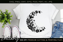 Celestial Moon SVG Cut File Floral Moon Mandala Silhouette Product Image 7