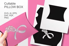 Floral Cancer Awareness Ribbon Pillow Favor Box Paper Cut 