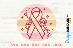 Floral Cancer Ribbon Drawing SVG