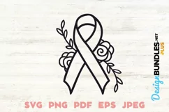 Floral Cancer Ribbon Drawing SVG Cut File