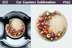 Floral Car Coaster | Add Your Text Round Coaster Product Image 1