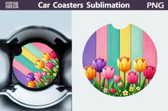 Tulip Floral Car Coaster | Add Your Text Round Coaster Product Image 1