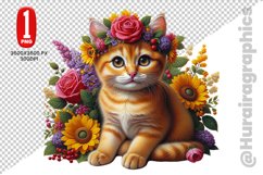Floral Cat Clipart - PNG File Product Image 1