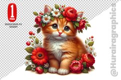 Floral Cat Clipart - PNG File Product Image 1