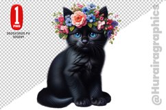 Floral Cat Clipart - PNG File Product Image 1