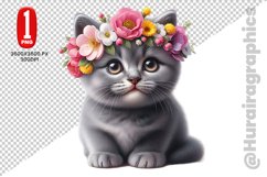 Floral Cat Clipart - PNG File Product Image 1
