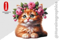 Floral Cat Clipart - PNG File Product Image 1