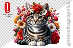 Floral Cat Clipart - PNG File Product Image 1