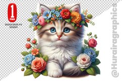 Floral Cat Clipart - PNG File Product Image 1