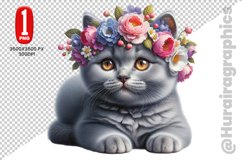 Floral Cat Clipart - PNG File Product Image 1
