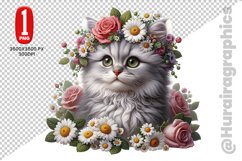 Floral Cat Clipart - PNG File Product Image 1