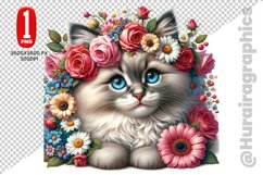 Floral Cat Clipart - PNG File Product Image 1