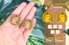 Floral Cat Earrings, Studs Laser Cut SVG Design Product Image 1