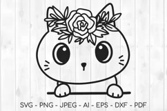 floral cat svg, cat svg, cat outline svg, cute cat svg, kitty svg