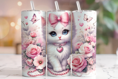 Floral Cat Tumbler Wrap, Cat Mom Tumbler, Cute Cat Tumbler Product Image 1
