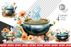Floral Cauldron Watercolor Clipart Product Image 1