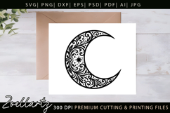Floral Celestial Moon SVG Cut File Moon Mandala Silhouette Product Image 2