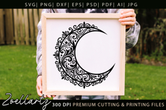 Floral Celestial Moon SVG Cut File Moon Mandala Silhouette Product Image 1