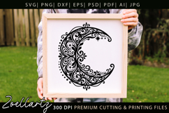 Floral Celestial Moon SVG Cut File Moon Mandala Silhouette Product Image 1
