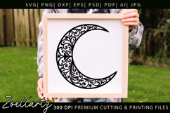 Floral Celestial Moon SVG Cut File Moon Mandala Silhouette Product Image 1