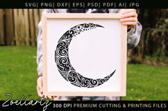 Floral Celestial Moon SVG Cut File Moon Mandala Silhouette Product Image 1