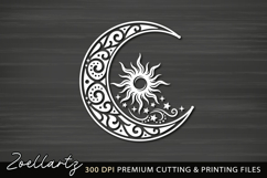 Celestial Moon Sun SVG Cut File Floral Moon Sun Silhouette Product Image 3